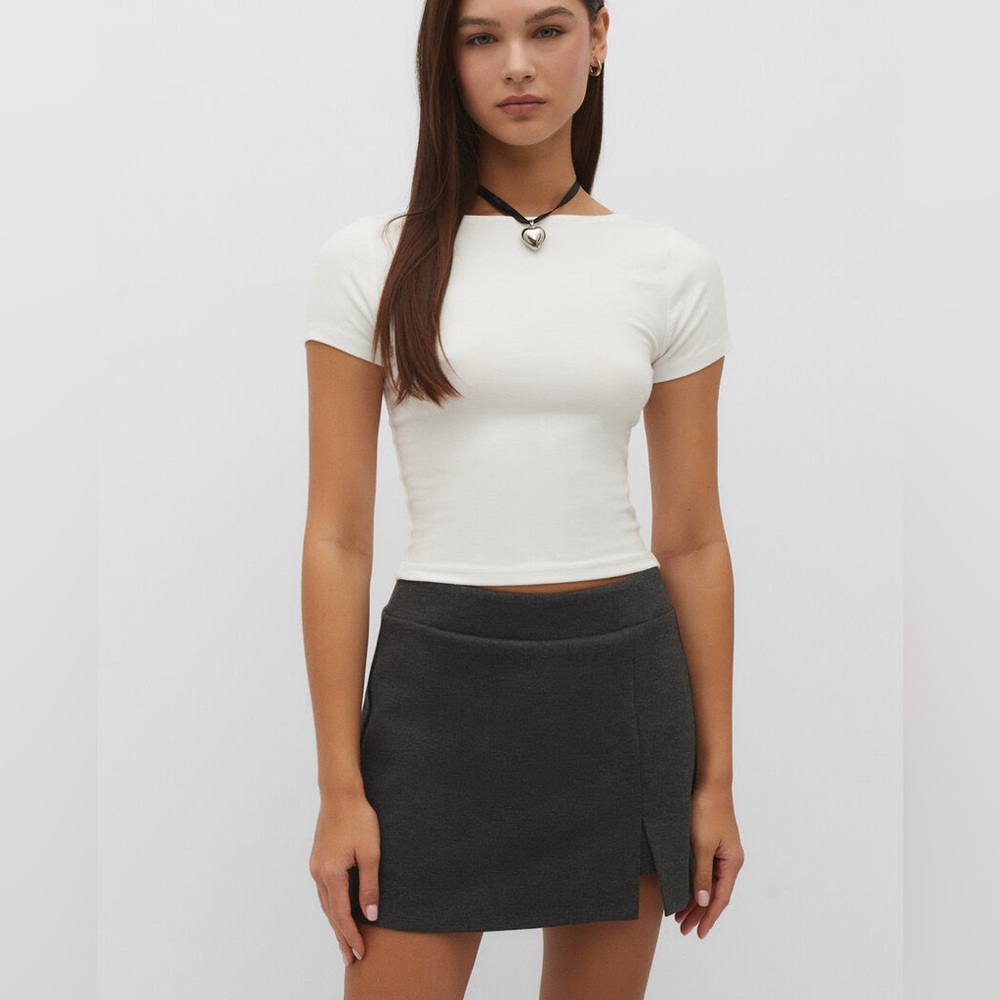 Stradivarius Ponte Mini Skort in Charcoal